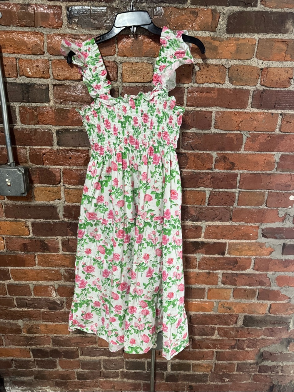 Hill House Floral Smocked Ellie Dress in Pink and Green Rose Pattern Size Large - Picture 6 of 6